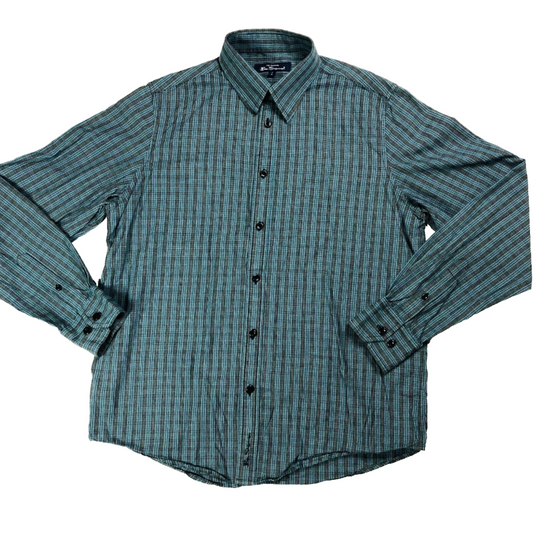 Ben Sherman Mens Teal Green Y2K Gingham Check Cotton Shirt Size Medium