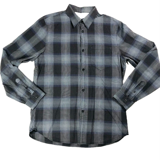 Gap Grey Large Check Slim Fit Y2K Mens Shirt Size Medium