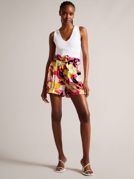 Ted Baker Thiana Belted Floral Print Shorts Pink & Yellow Size 0 (UK 6-8) NEW