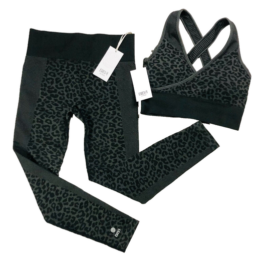Biba Active Sports Bra & High Waist Leggings Gym Set Black Leopard Size 12 NEW