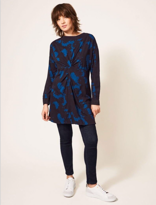 White Stuff Holly Jersey Tunic Dress Top Dark Grey Blue Twist Front Size 18 NEW