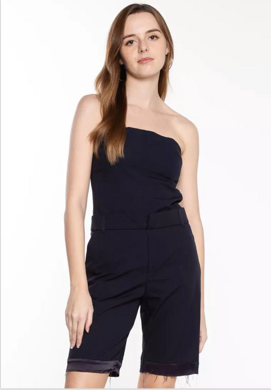Zara Navy blue Strapless Playsuit Romper Raw Edges Size XS NEW