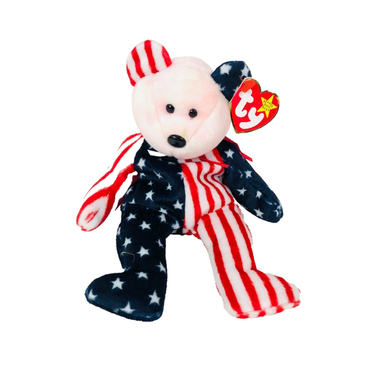 Ty Beanie Babies Spangle The Bear Pink Face 1999 with Tags Vintage Retired American Flag USA