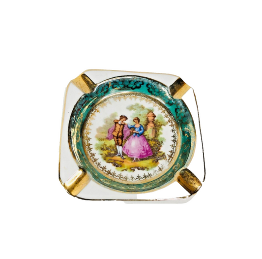 C.P.Limoges Green 'Fragonard' Square Pattern Ashtray 4.25 Inches