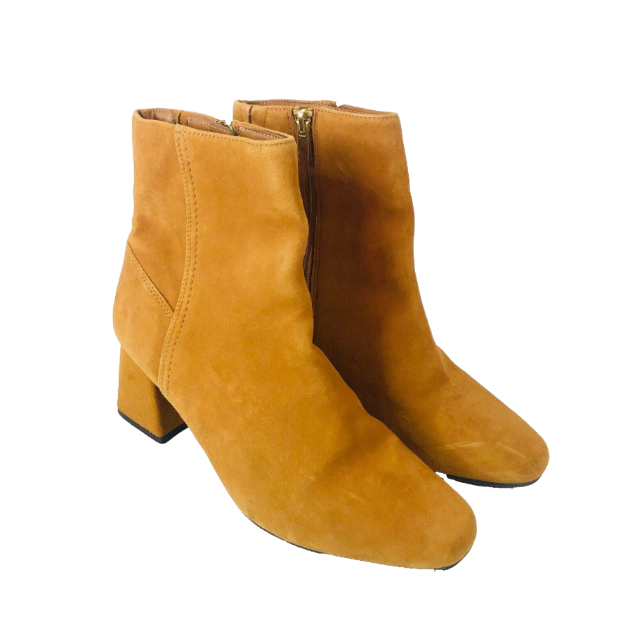 M&S Insolia Block Heel Tan Mustard Faux Suede Ankle Boots Size 5.5 (38.8)