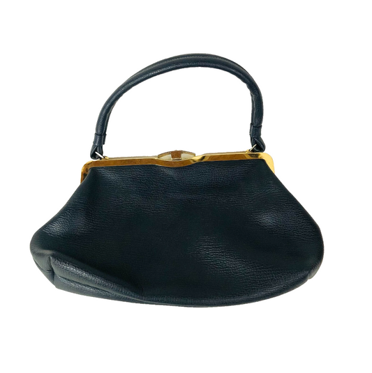 St Michaels (M&S) Vintage Black / Dark Blue & Gold Expanded Vinyl 1960's Handbag
