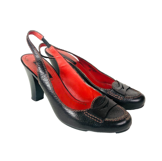 Nine West ‘Charlene’ Dark Brown Leather Slingback Retro Y2K Heels Size 5 (38)
