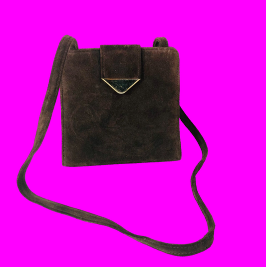 St Michael From Marks & Spencer Retro Brown Faux Suede Box Handbag Crossbody