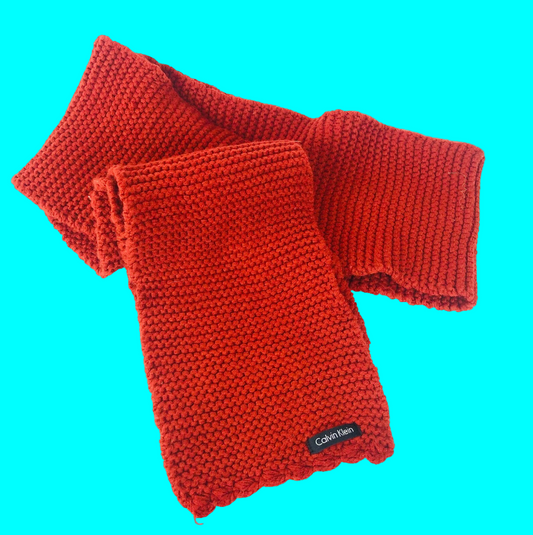 Calvin Klein Burnt Orange Red Acrylic Knitted Scarf 16 X 165cm Unisex