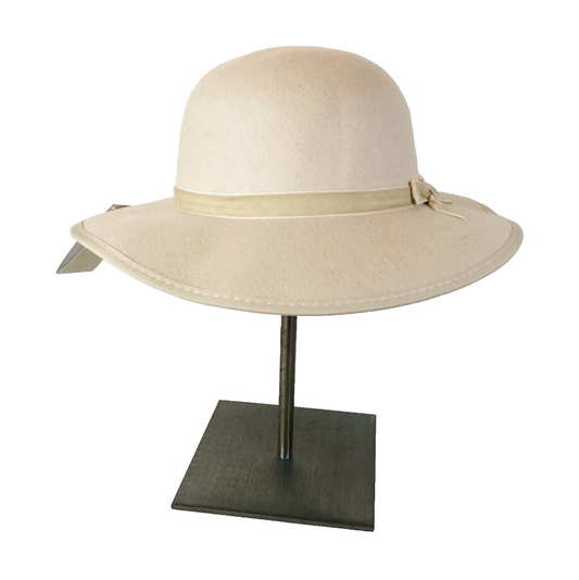 Joie Women’s Cream Felt Wide brim Hat With Velvet Bow One Size NEW