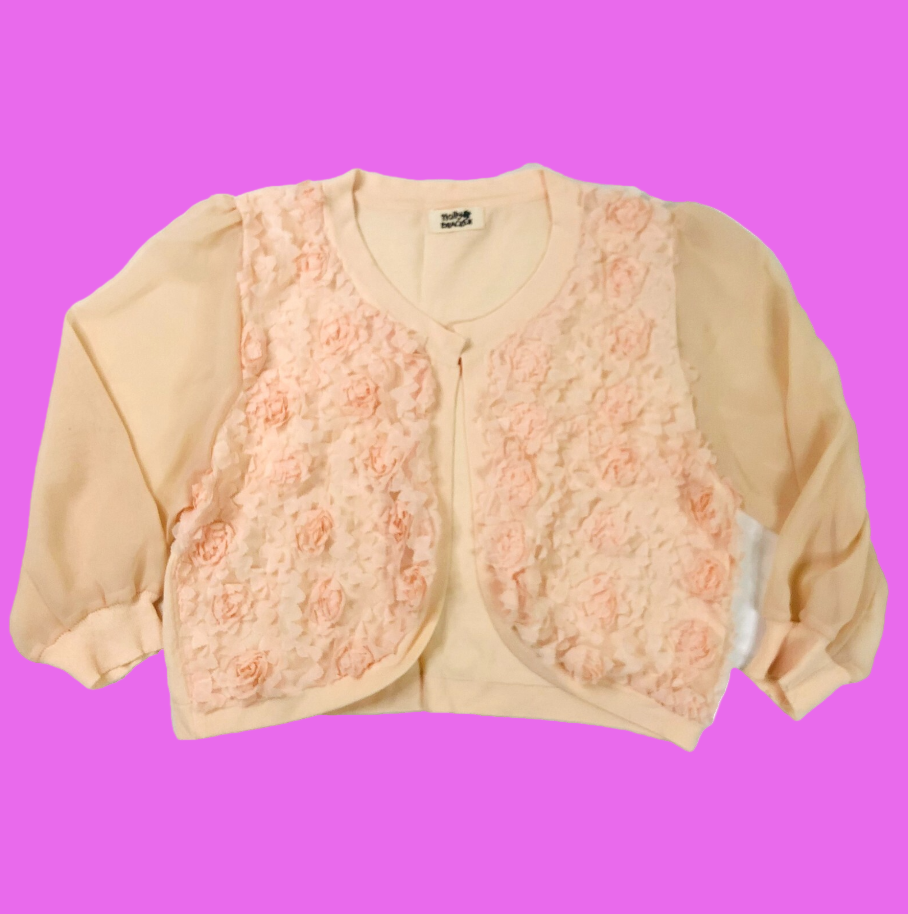 Molly Bracken Designer Peach Chiffon Floral Applique Bolero Cardigan Size 8/10