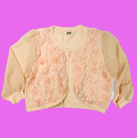 Molly Bracken Designer Peach Chiffon Floral Applique Bolero Cardigan Size 8/10