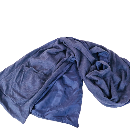 Poetry Designer Blue Silk & Knit Scarf With Pockets 27 X 175 cm