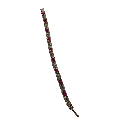 Silver Metal & Faux Ruby Garnet Rhinestone Tennis Bracelet
