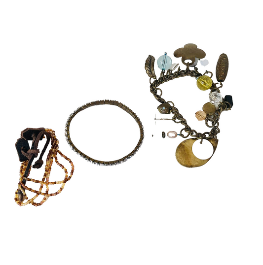 Bundle Of Three Bracelets - Beaded, Charm & Diamanté - Boho Retro