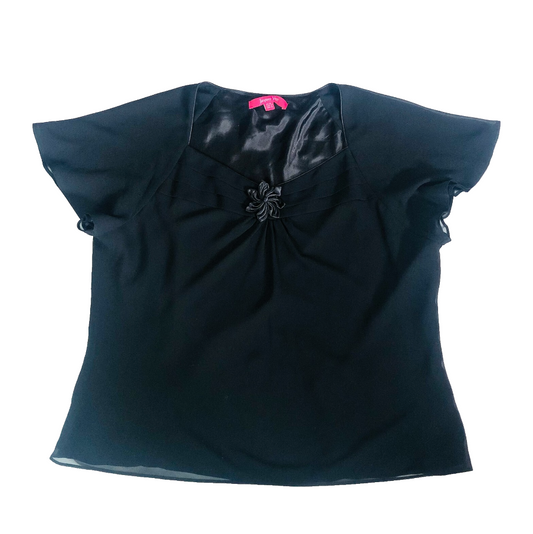 Jacques Vert Black Chiffon Short Sleeve Blouse Evening Top Size UK 18