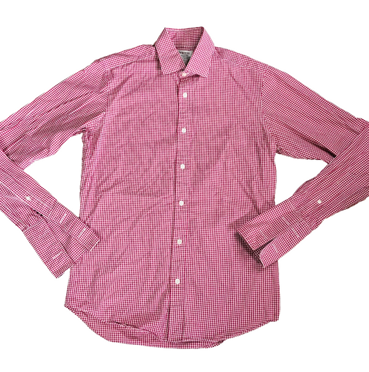T.M. Lewin Slim Fit Red Gingham Smart Shirt 100% Cotton Size 15 Collar (34)
