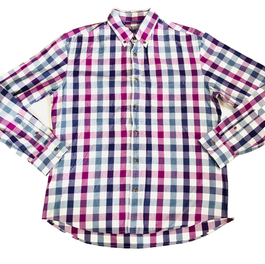 M&S Tailored Fit Gingham Casual Check Shirt Burgundy/Purple Mix Size Large
