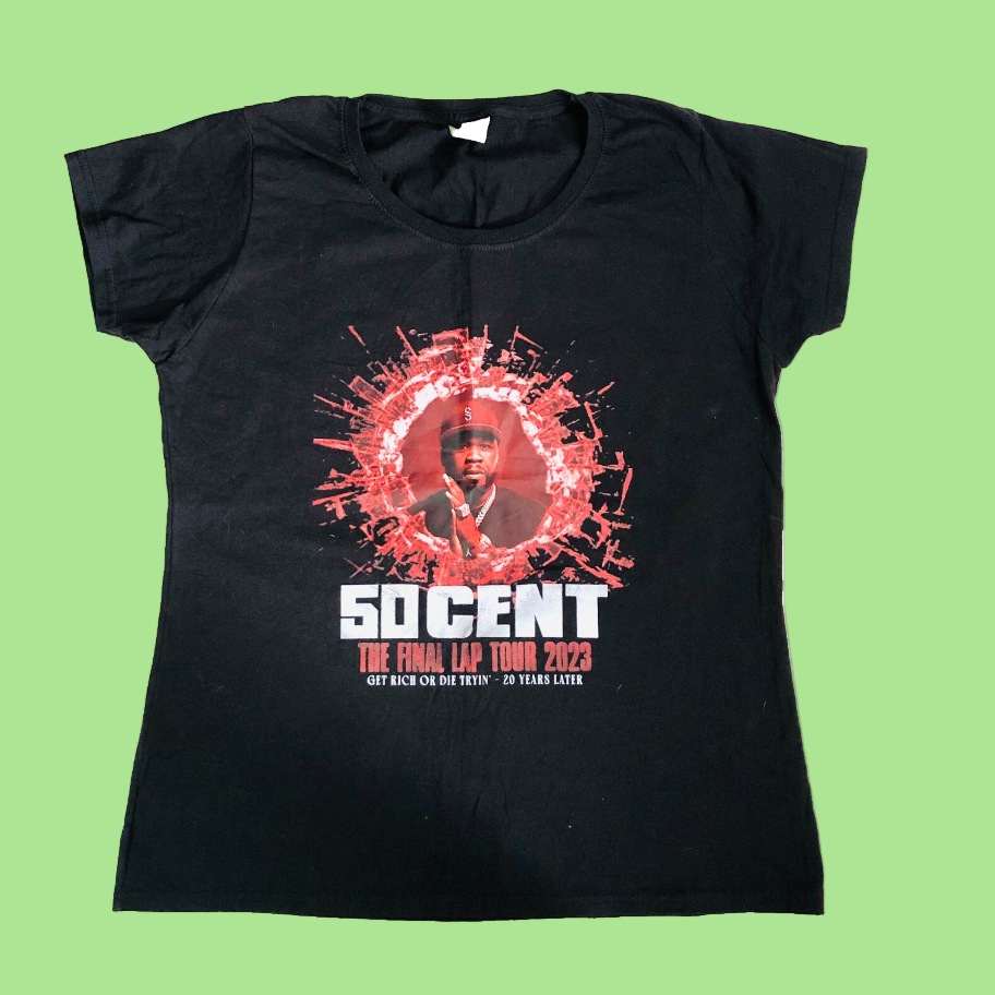 50 Cent T-Shirt Ladies Black The Final Lap Tour 2023 Size Large NEW