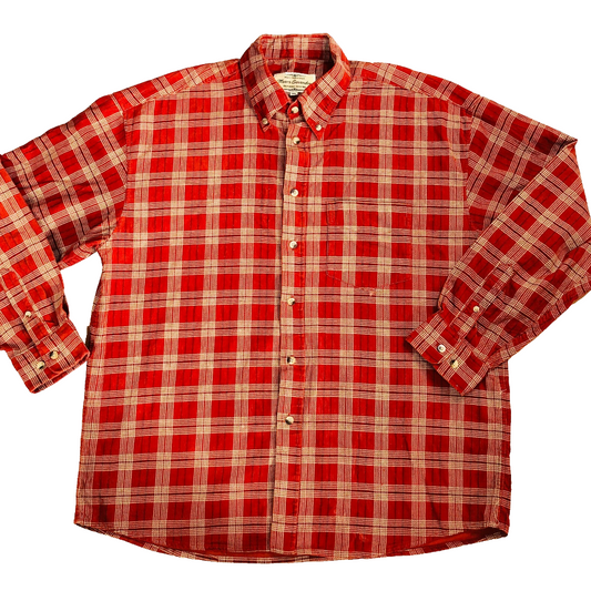 Mauro Lesandro Vintage Red Cotton Textured Flannel Cord Check Shirt Size XL