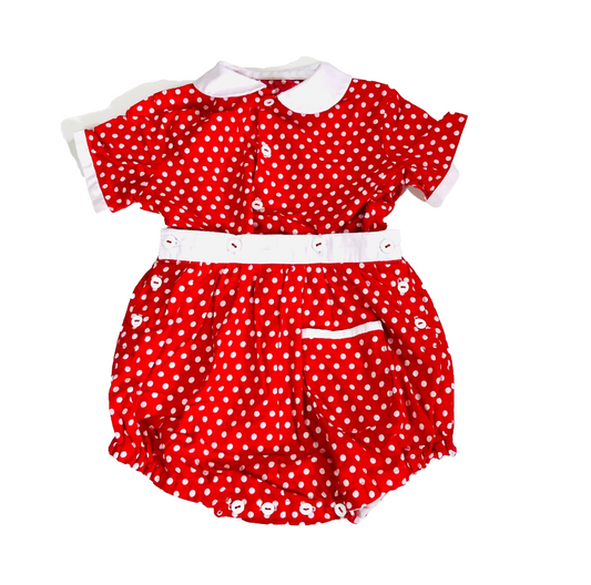 Vintage-Style Baby Girl Red Polka Dot 2-Piece Outfit 3-6M Adorable Retro Look!