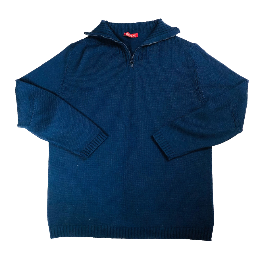 Replay Merino Wool Blend Navy Blue 1/4 Zip Knit Jumper – Size XXL