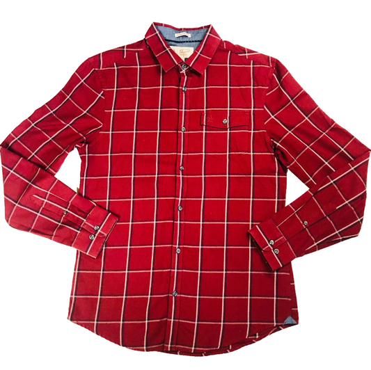 Original Penguin Dark Red Checked Shirt – Heritage Slim Fit - Size Medium