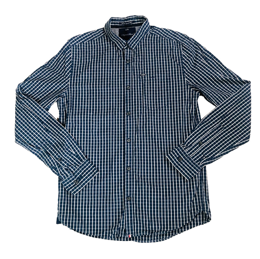 Superdry Navy Blue Check Long Sleeve Shirt - Classic Smart Style -  Size M