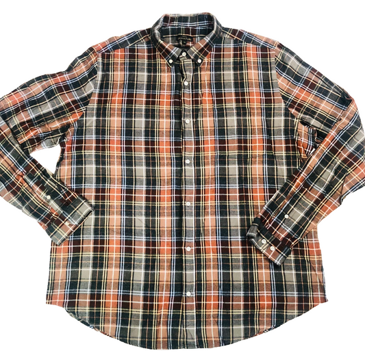 Next Signature Orange Check Brushed Cotton Flannel Casual Shirt Size XXL