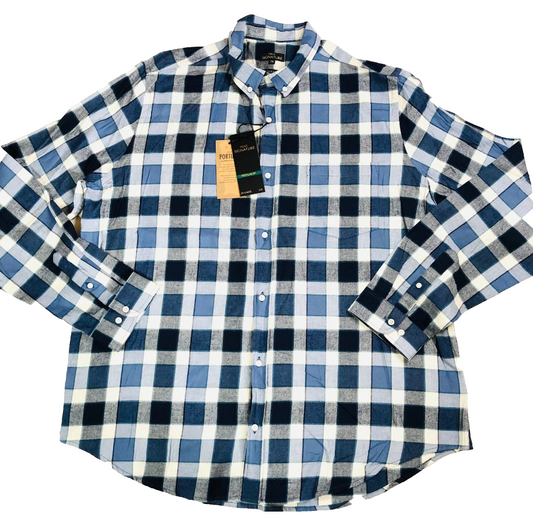 Next Signature Blue Check Brushed Cotton Flannel Long Sleeve Shirt Size XXL NEW