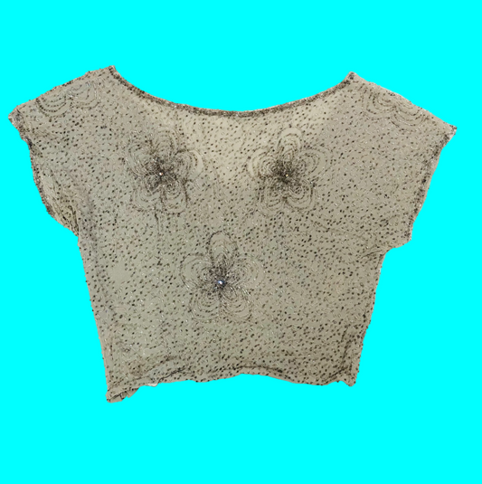 Vintage 1960's Grey Silver Handmade Heavily Beaded Crop Top Size Small