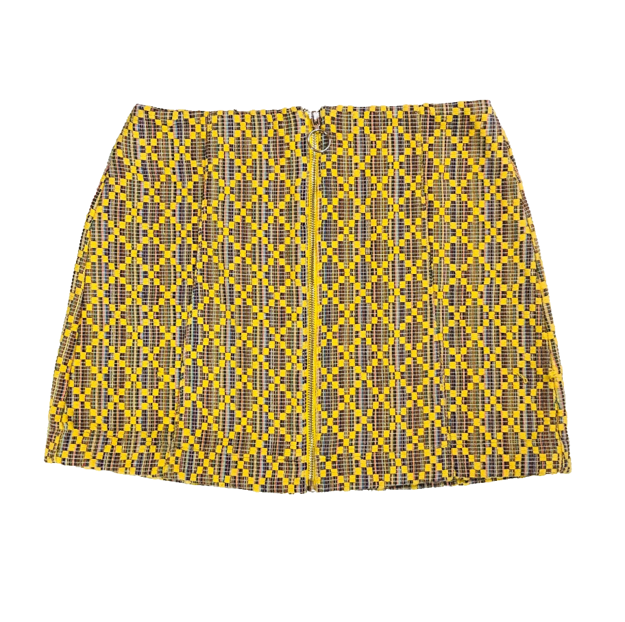 Topshop Geo Woven Yellow Short A-Line Mini Skirt With Zip Front Size UK 10