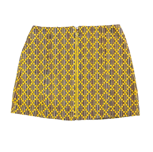 Topshop Geo Woven Yellow Short A-Line Mini Skirt With Zip Front Size UK 10