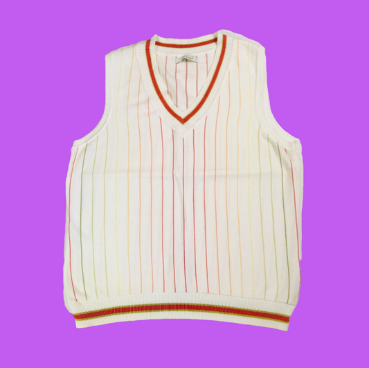 LizGolf Clairborne White & Orange Striped Sleeveless Golf Knit Vest Size 12/14