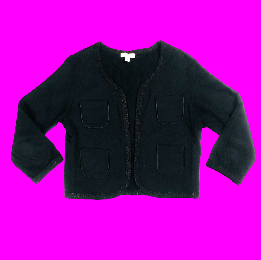Silence + Noise Y2K Black Boxy Short Cardigan Jacket with Sparkle Trim  Size S