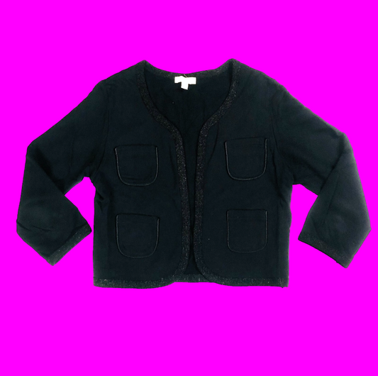 Silence + Noise Y2K Black Boxy Short Cardigan Jacket with Sparkle Trim  Size S