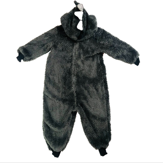 Next Grey Dinosaur Fuzzy Fluffy Baby Snowsuit Romper Size 1.5 - 2 Years