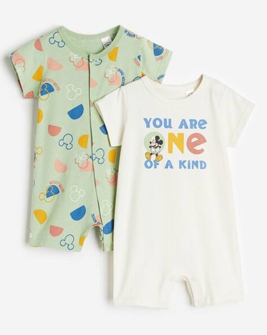 H&M Unisex Disney Mickey Mouse Set of 2 Short Sleeve Romper Age 1.5 - 2 Years