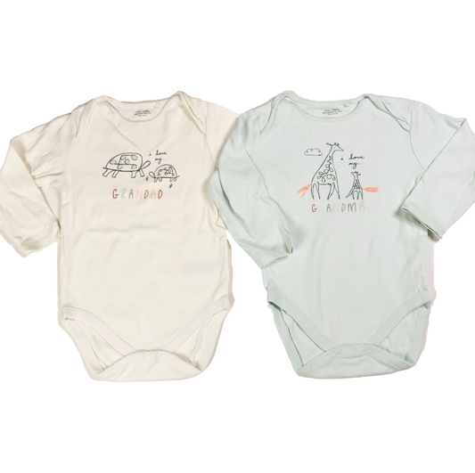 Next Set of 2 'I Love Grandma / Grandad' Long Sleeve Babygrow Age 1.5-2 Years