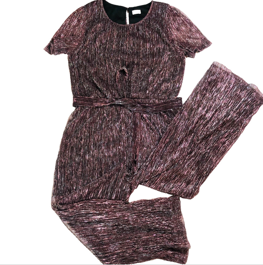 F&F Girls Pink Metallic Wide Leg Plisse Short Sleeve Jumpsuit Size 12-13 Years