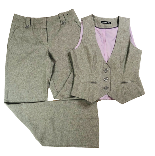 Atmosphere Retro Y2K Grey Waistcoat & Trousers Vest Pants Suit Size 10/12