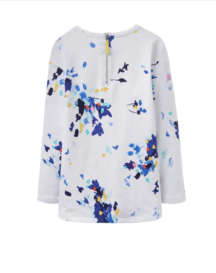 Joules Clemence Cotton White Casual Sweatshirt With Blue Floral Bloom Size 14