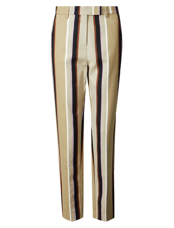 Marks and Spencer Mia Slim Beige Striped 7/8th Cropped Trousers Size 16 Short