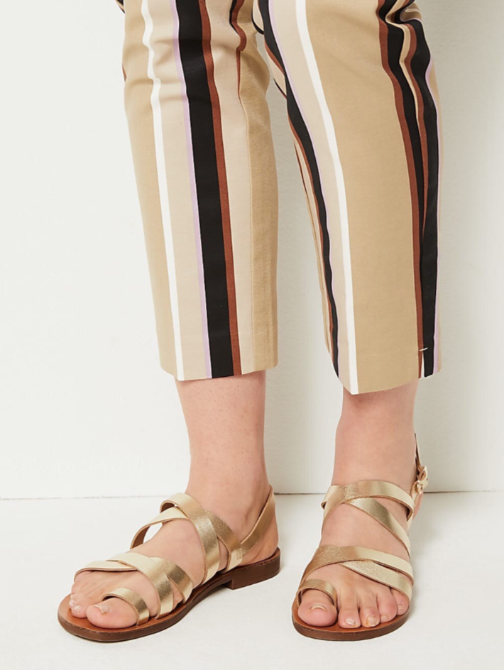 Marks and Spencer Mia Slim Beige Striped 7/8th Cropped Trousers Size 16 Short
