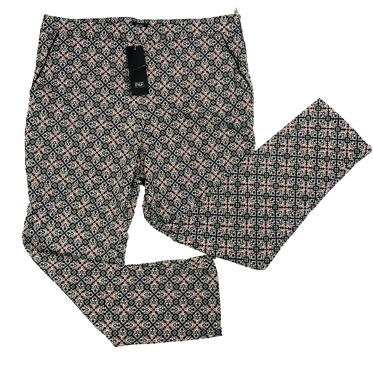 F&F Black Pink Cotton Geometric Print Straight Leg Cropped Trousers Size 16 NEW