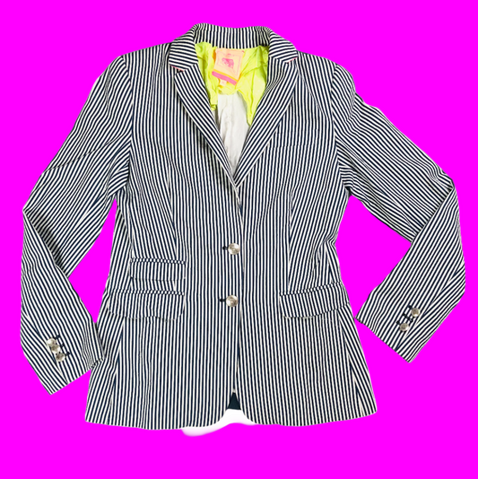 Vilagallo Designer Navy Blue & White Striped Summer Blazer Jacket Size 40 (12)