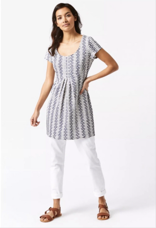 White Stuff Navy Blue & White Fish Print Pippi Summer Mini Dress Tunic Size 14