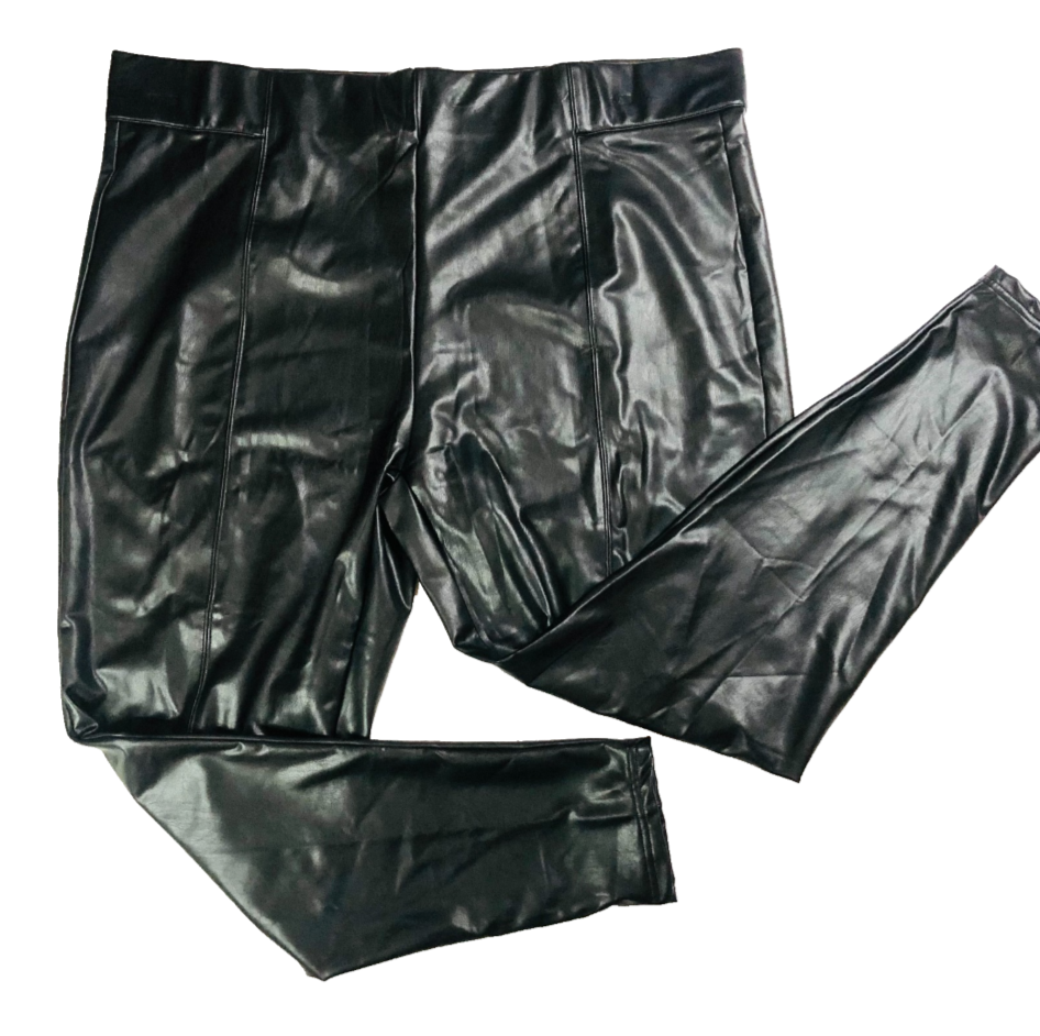 M&S Collection Black Faux Leather High Waisted Leggings Trousers Size 24 Long