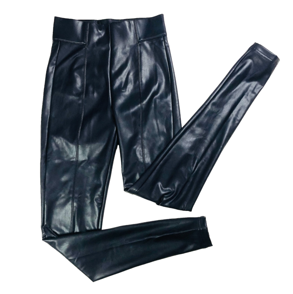 M&S Collection Navy Faux Leather High Waisted Leggings Trousers Size 6 Long NEW