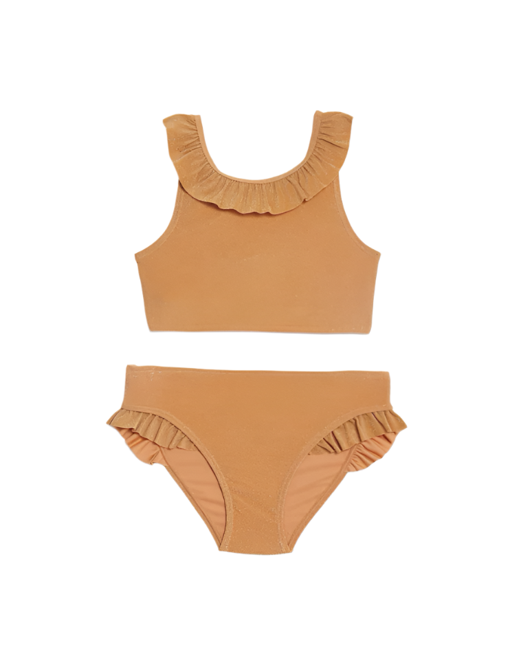 M&S Girls Orange Sparkle Frill Ruffle Bikini Swimwear 2 Piece Age 10-11 Years NEW